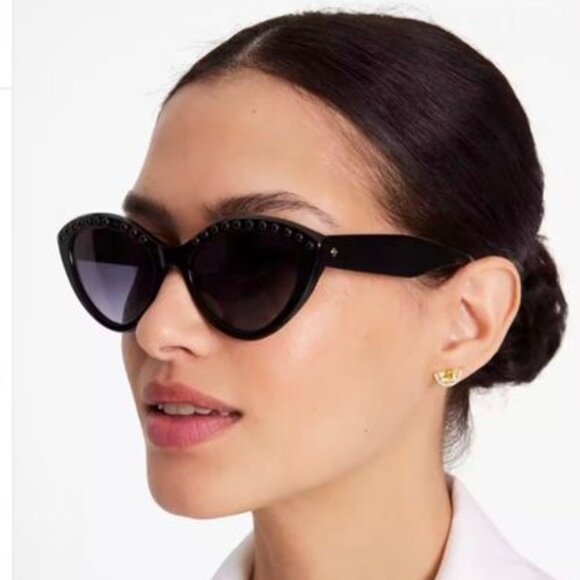 Kate Spade JUNI/G/S PEARL 0807 9O Sunglasses Black Cat Eye Frame, Grey Lenses - Picture 2 of 10